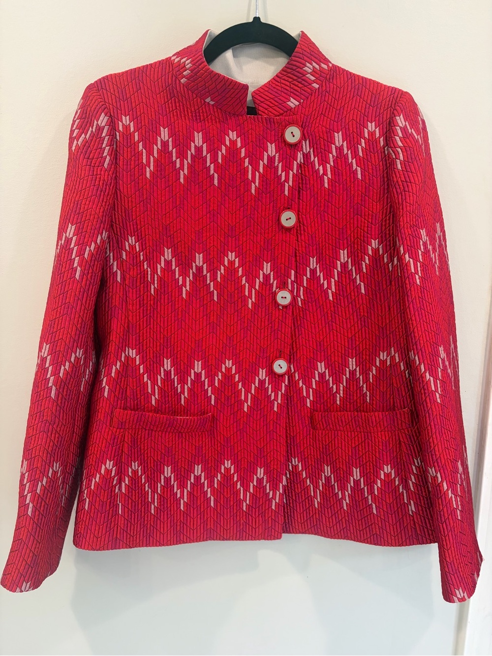 Emporio Armani Pink and Red Print Quilted Crepe Blazer Jacket IT 42 US6 WM104WNT